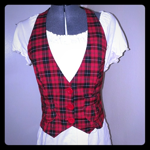 Bui Yah Kah Jackets & Blazers - POCKETS red plaid halter top vest - Bui Yah Kah